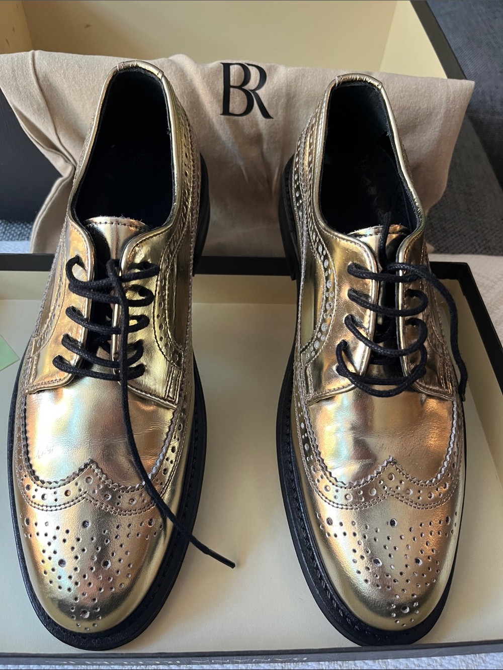 Banana Republic Gold Metallic Wingtip Derby Shoes for women